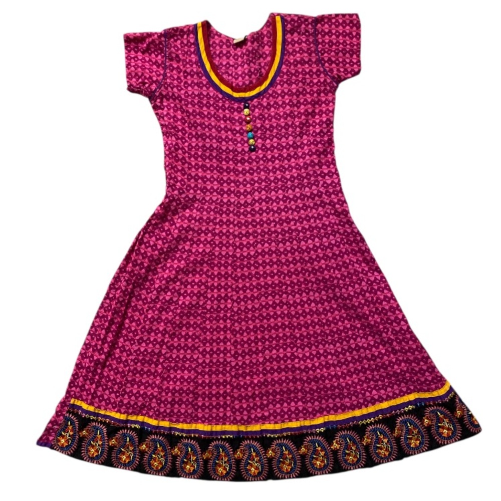 Neerus Anarkali Kurtis Embroidery Border Short Sleeve Dress, Indian Bollywood